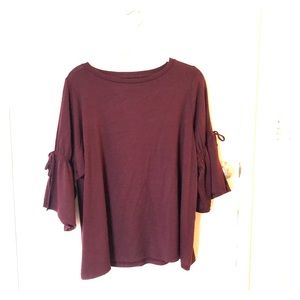 Loft Dark Wine Cold Shoulder with Bell Sleeve Top